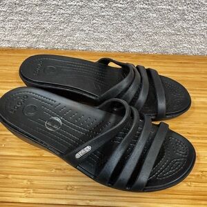 Crocs Women's Rhonda Sandal Size 9 Wedge Slide Flip Flop Black Rubber Beach